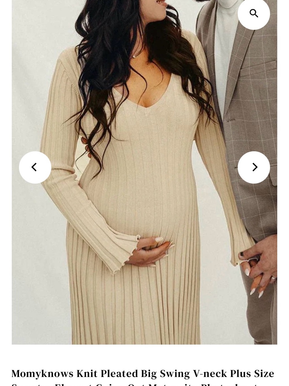 Mommyknows Ribbed V-Neck Long Sleeve Maxi Dress in Beige
